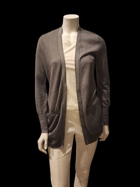 Calvin Klein Charcoal Gray Open V-Neck Button Cardigan